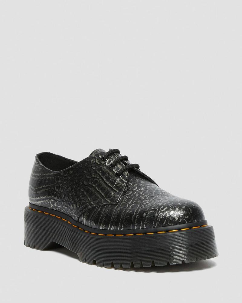 Dr Martens 1461 Croc Emboss Læder Platform Sko Herre Sort | DK 619KOR